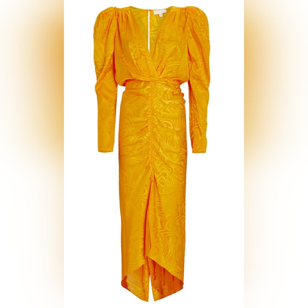 Ronny Kobo Astrid Ruched Moire Dress Yellow  XS